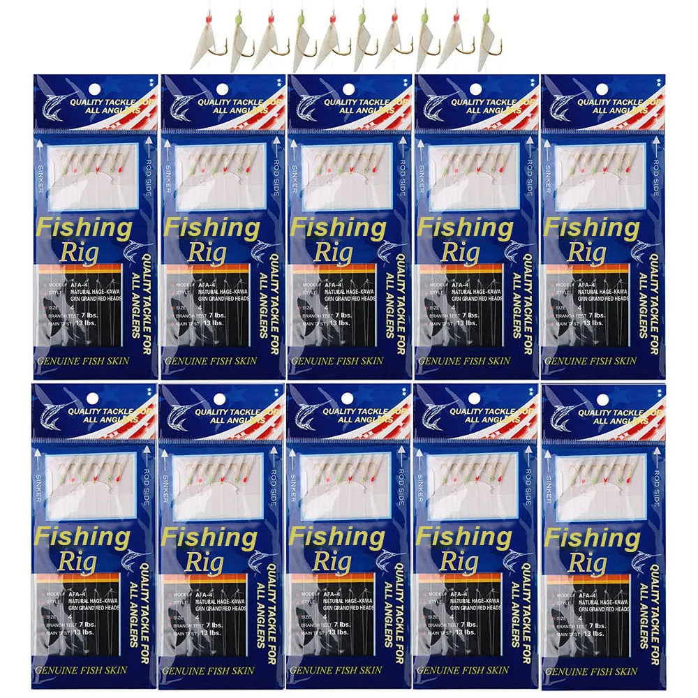 100/200Packs Saltwater Fishing lure live bait rigs Luminous Beads String hook Real Fish Skin Mackerel Small fish Sea fishing rig