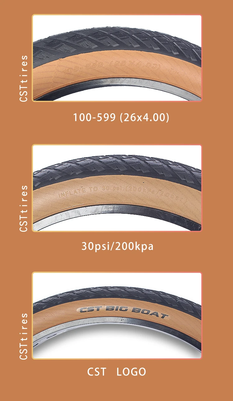 CST BIG BOAT MTB Bike Tire100-559 26x4.0 Brown Edge 60TPI Steel Wired 26er Beach Bicycle Tire Fat Snow Bike Cycling Parts CTC-06