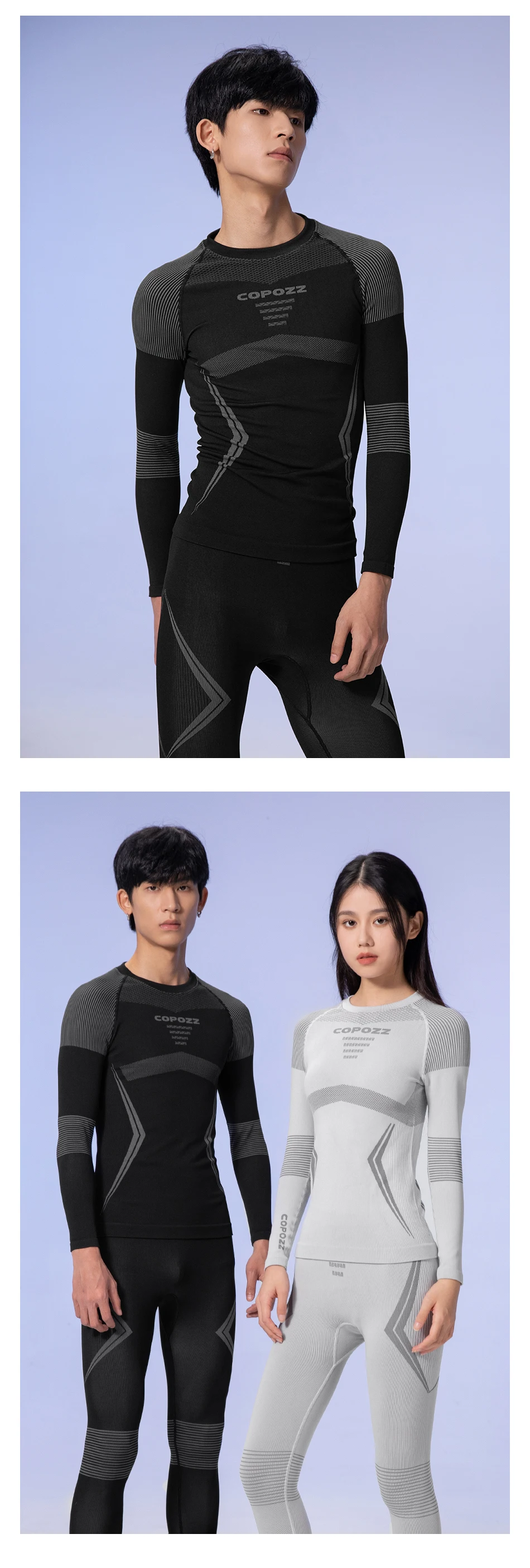 COPOZZ Men Women Ski Thermal Underwear Sets Quick Dry Functional Compression Tracksuit Tight Snowboarding Tops and Pants Adult