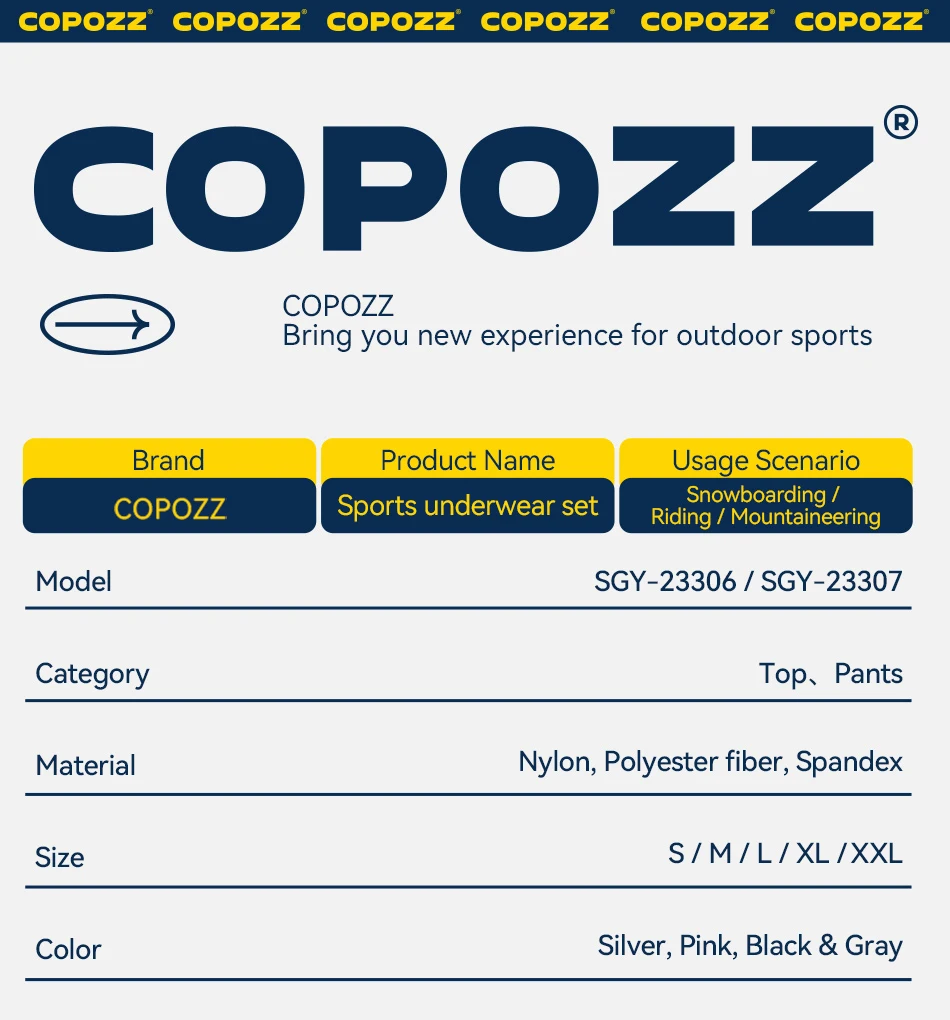 COPOZZ Men Women Ski Thermal Underwear Sets Quick Dry Functional Compression Tracksuit Tight Snowboarding Tops and Pants Adult