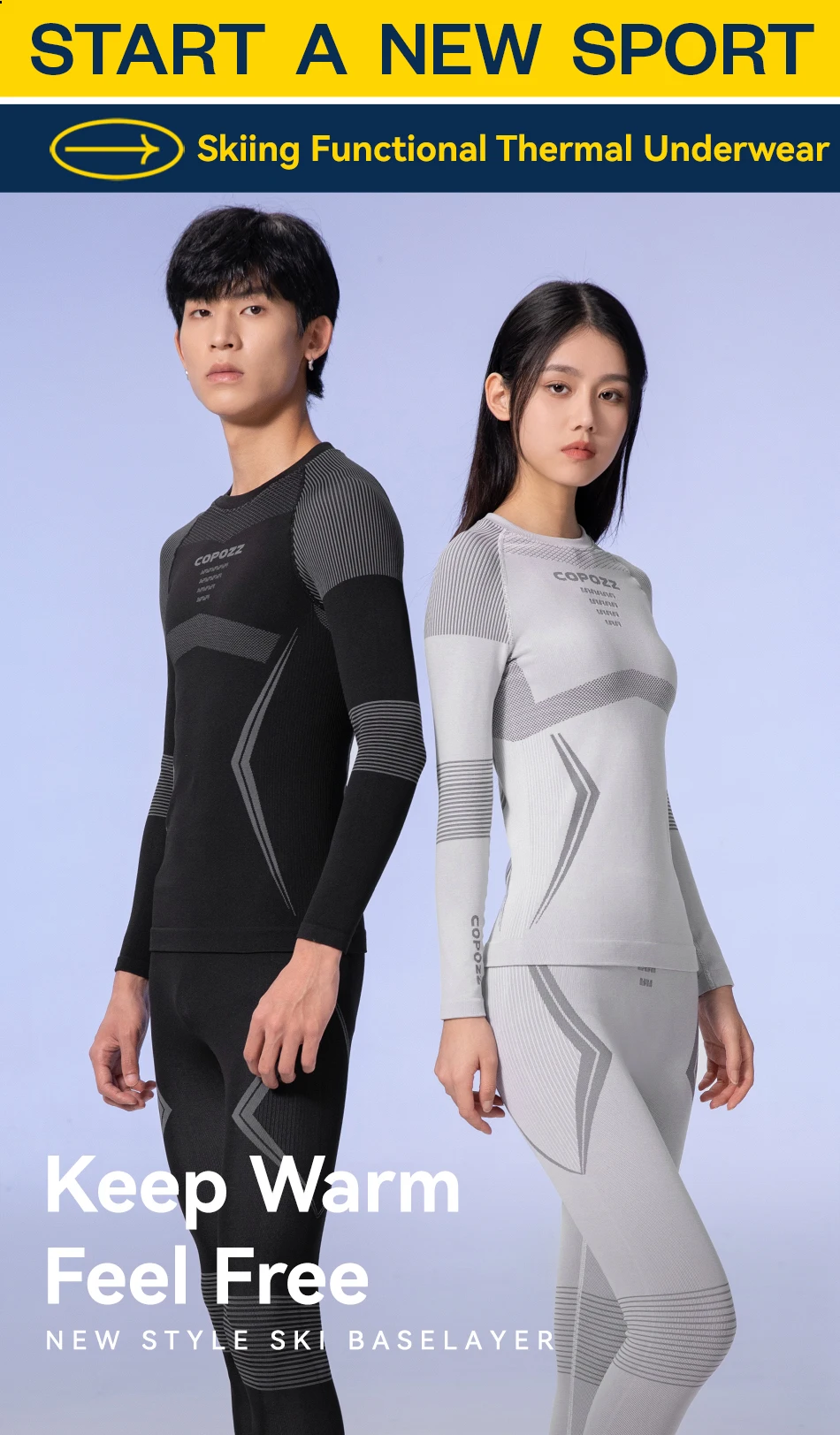 COPOZZ Men Women Ski Thermal Underwear Sets Quick Dry Functional Compression Tracksuit Tight Snowboarding Tops and Pants Adult