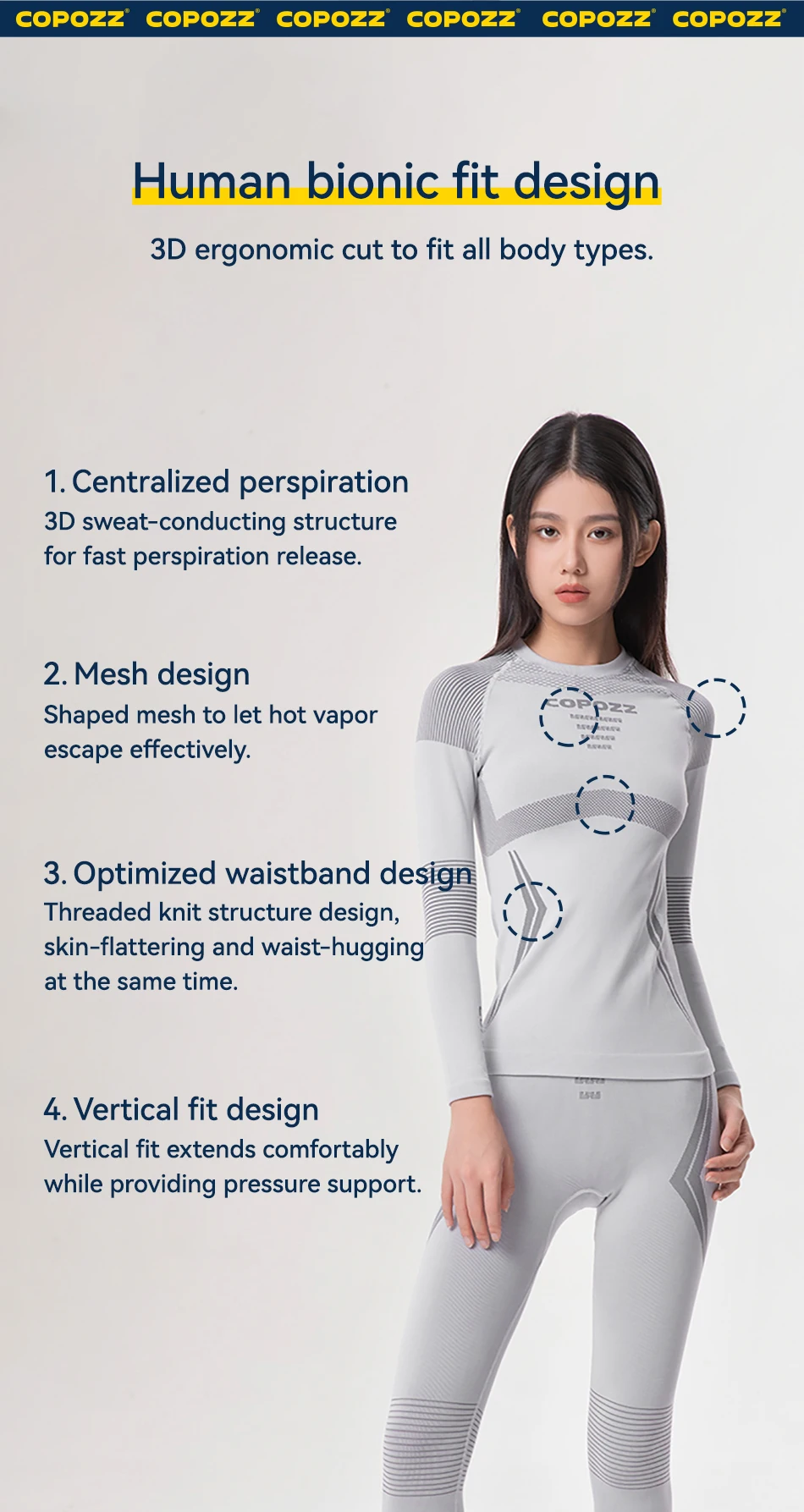 COPOZZ Men Women Ski Thermal Underwear Sets Quick Dry Functional Compression Tracksuit Tight Snowboarding Tops and Pants Adult