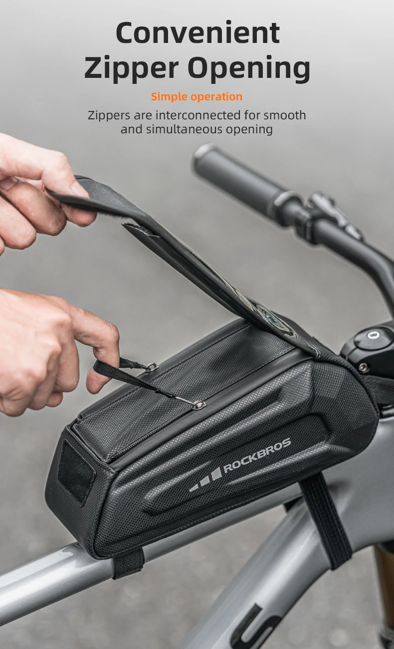 ROCKBROS Bicycle Top Tube Bag Hard Shell Anti-collision Cycling Front Tube Bag Convenient Waterproof Frame MTB Bag Reflective