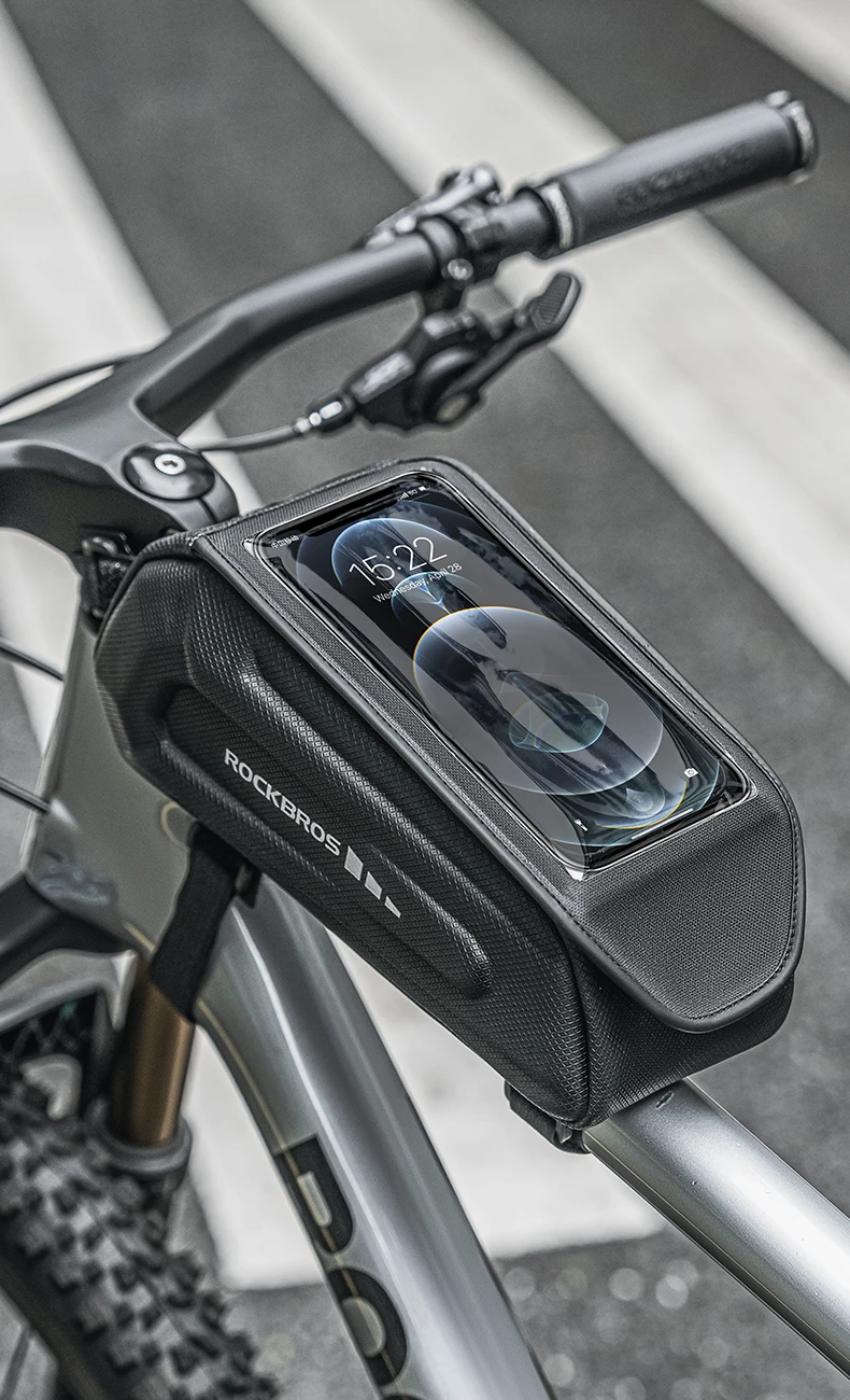 ROCKBROS Bicycle Top Tube Bag Hard Shell Anti-collision Cycling Front Tube Bag Convenient Waterproof Frame MTB Bag Reflective