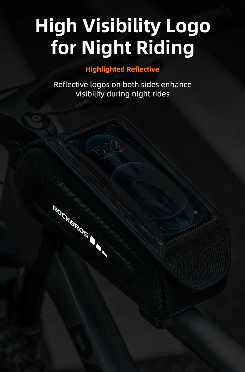 ROCKBROS Bicycle Top Tube Bag Hard Shell Anti-collision Cycling Front Tube Bag Convenient Waterproof Frame MTB Bag Reflective