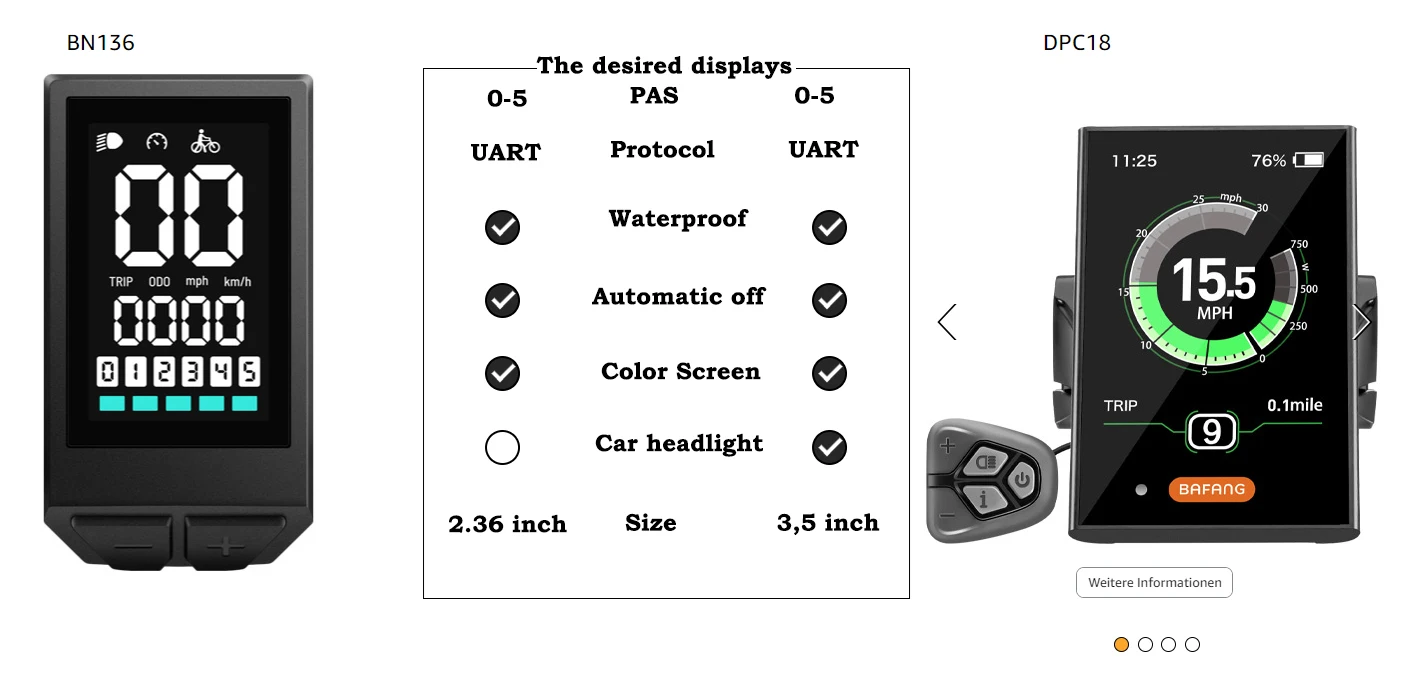 Electric Bike LCD Display BN136 for Bafang Mid Drive Motor BBS01 BBS02B BBSHD Conversion Mid Motor