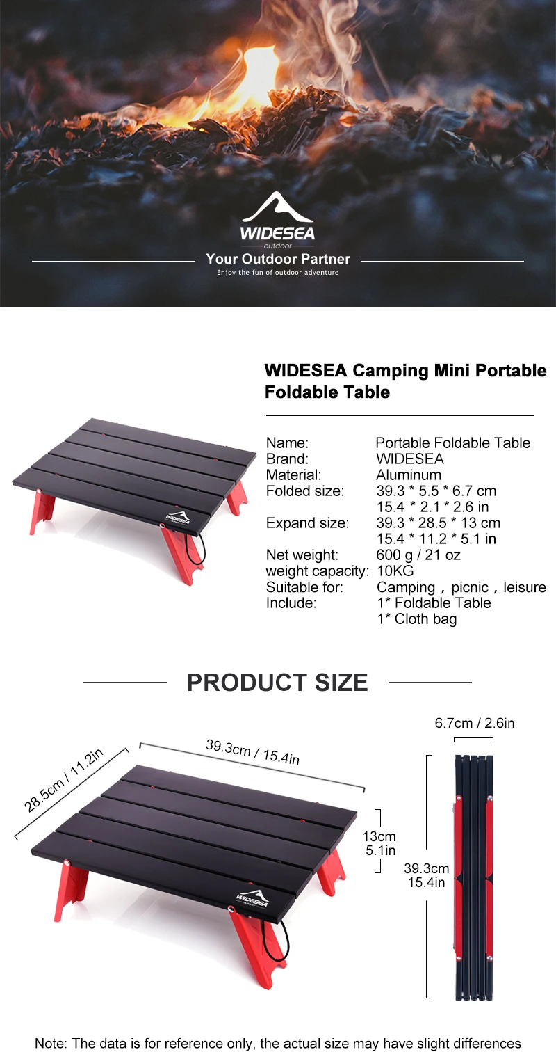 Widesea Foldable Table Camping Mini Portable for Outdoor Picnic Barbecue Tours Ultra Light Folding Computer Bed Desk