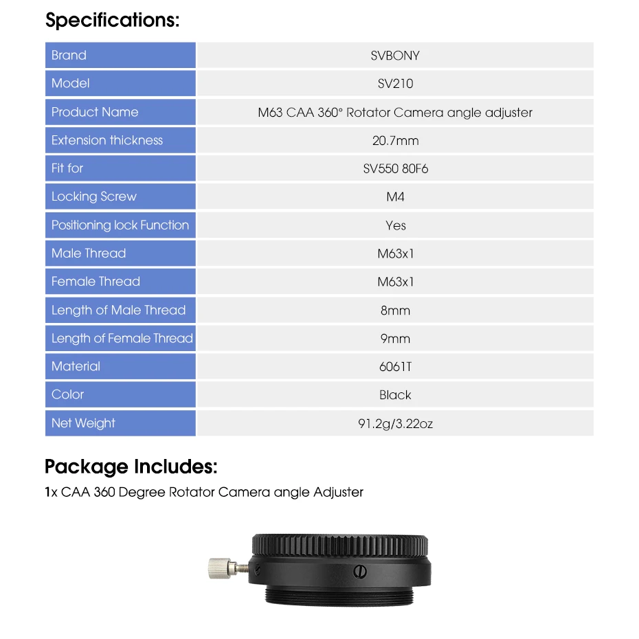 SVBONY SV210 M63 CAA 360° Rotator Camera Angle Adjuster for SV550 80F6 Visual Rotation