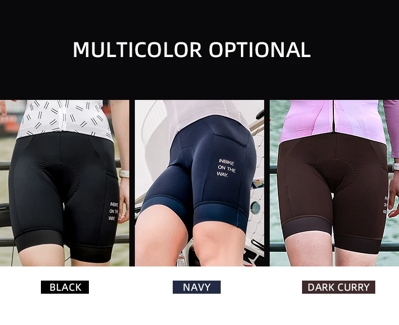 INBIKE Women's Bicycle Shorts Padded 3D Cycling Short Pants for Riding Road Biking Shorts Tights with Side Pockets Bike Clothing