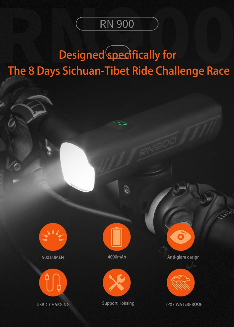 Magicshine Bike Light RN 900, IPX7,4000mAh Battery Type-C Reverse Charging, Powerful Bike Headlight,Taillight set