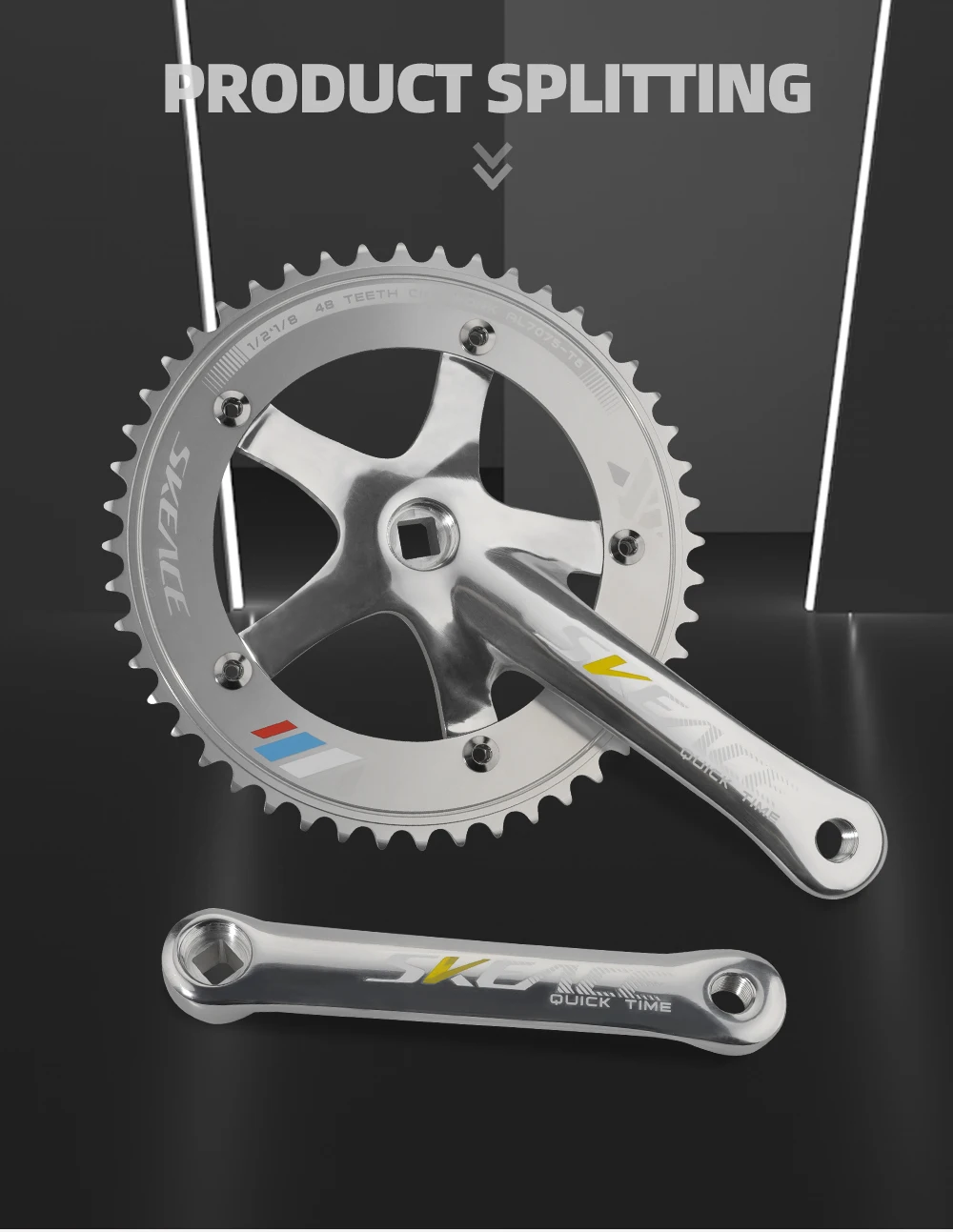 SKEACE 48T Bicycle Crankset Fixed Gear Chain Wheel BCD 144mm Spindle 110mm Racing Bike Crank Single Speed Chainring BMX Part