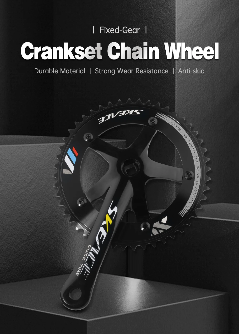 SKEACE 48T Bicycle Crankset Fixed Gear Chain Wheel BCD 144mm Spindle 110mm Racing Bike Crank Single Speed Chainring BMX Part