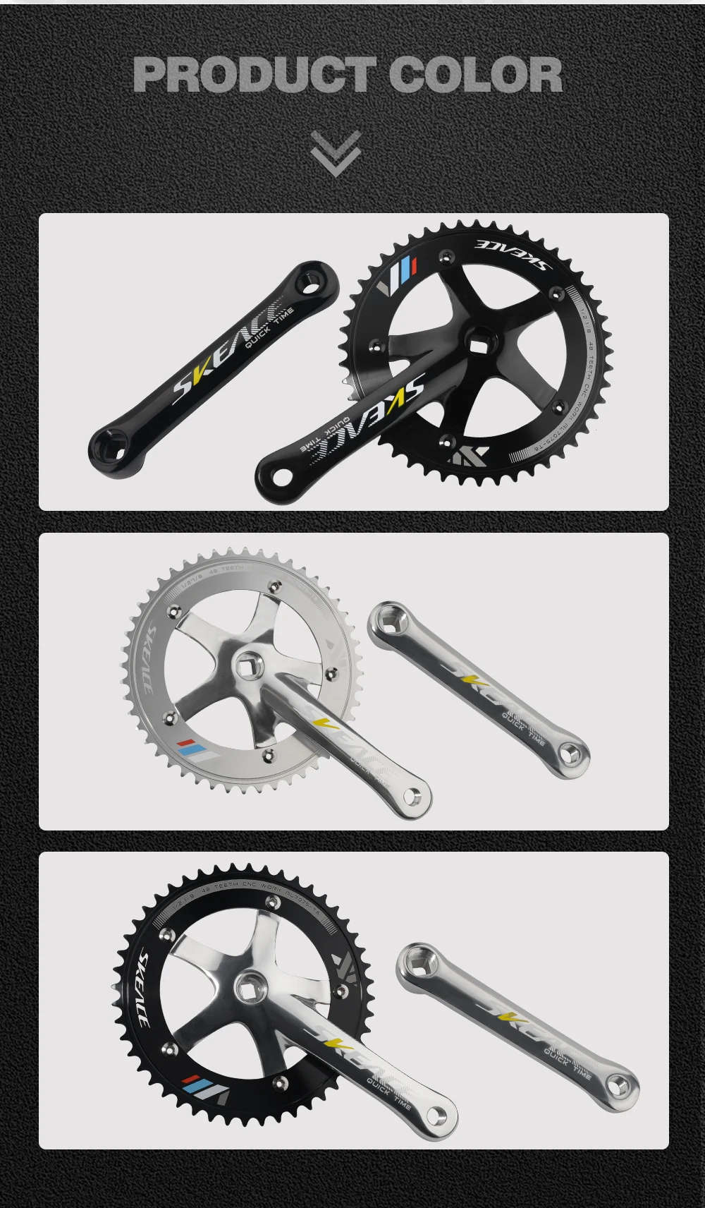 SKEACE 48T Bicycle Crankset Fixed Gear Chain Wheel BCD 144mm Spindle 110mm Racing Bike Crank Single Speed Chainring BMX Part