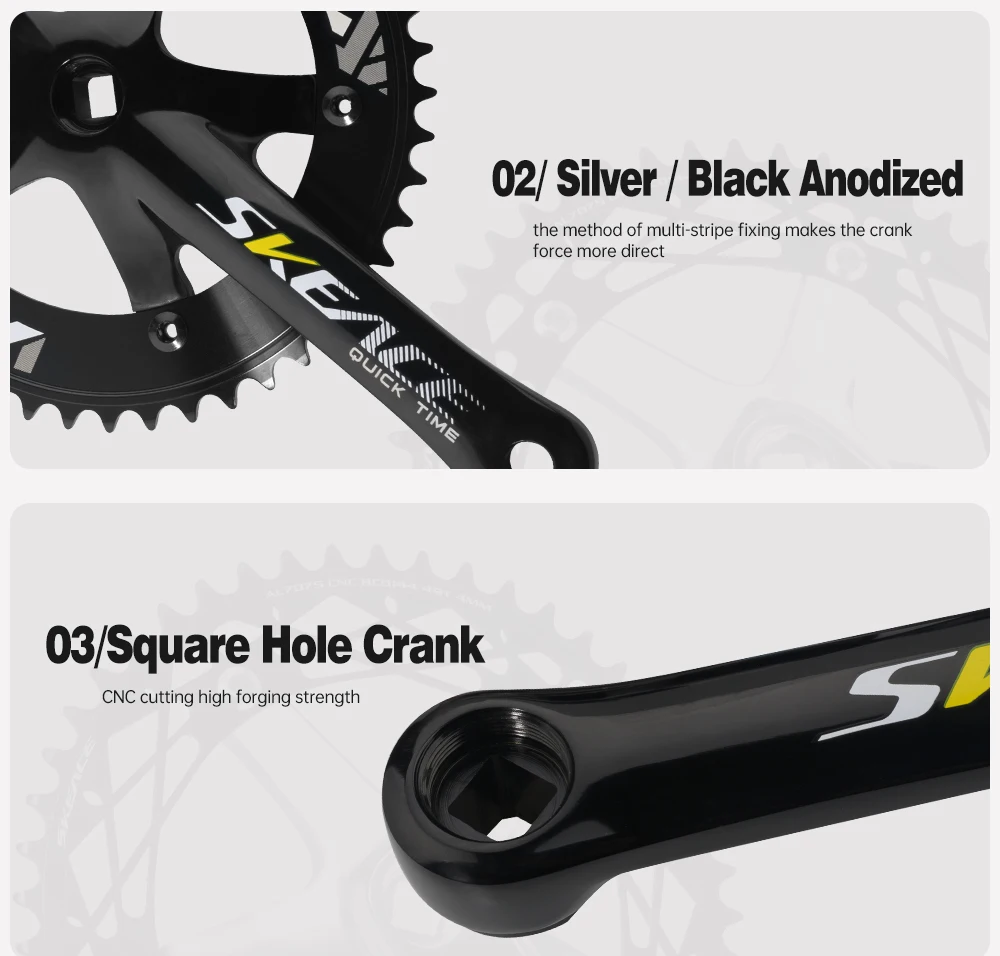 SKEACE 48T Bicycle Crankset Fixed Gear Chain Wheel BCD 144mm Spindle 110mm Racing Bike Crank Single Speed Chainring BMX Part