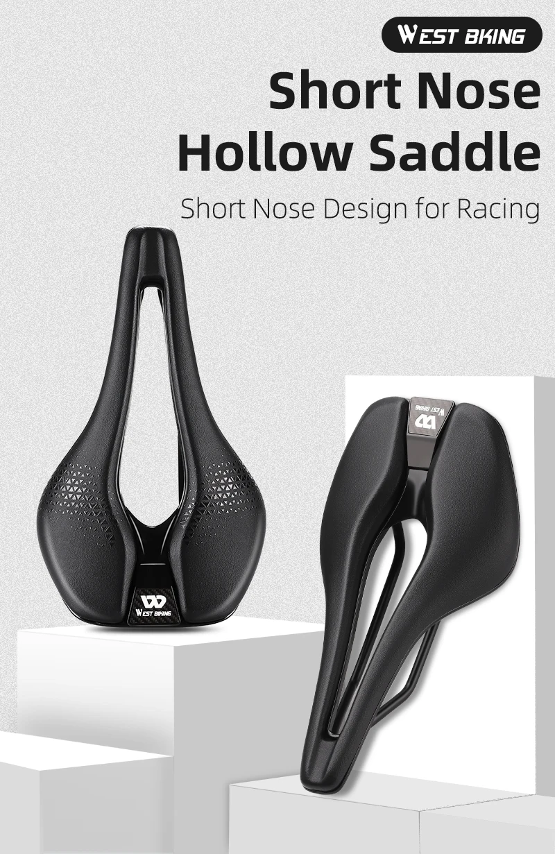 WEST BIKING Lightweight Road Bike Seat Short Nose Racing Bicycle Saddle Hollow Breathable Painless Triathlon Cycling Saddle