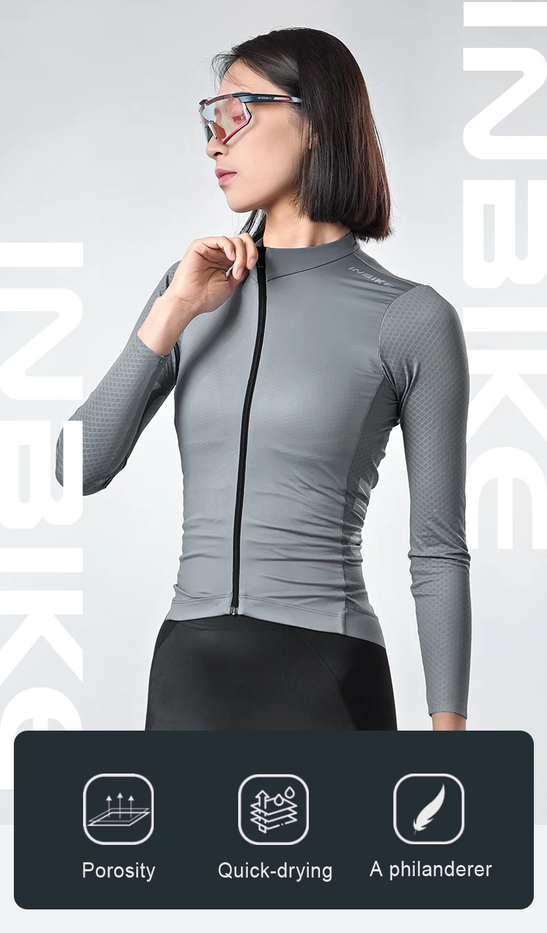 INBIKE New Pro Long Sleeve Cycling Jersey For Road Bicycles Lightweight Breathable Fabric Pockets Full Zipper Design For Women