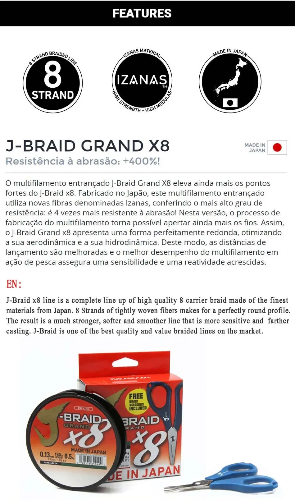 Original X8 Braided DAIWAJ-BRAID GRAND 8 stands Fishing Line Japan Monofilament PE Free Braid Scissors Lure Pesca Carp 300m