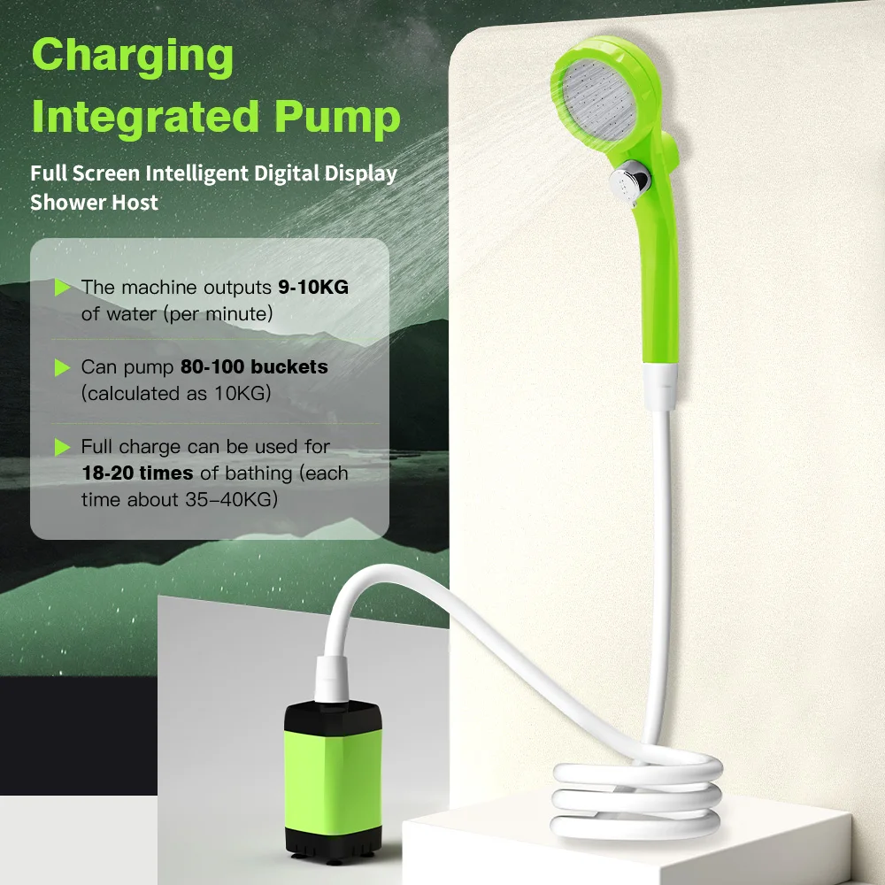 Camping Shower Pump RV Outdoor Shower Kit Camp Shower w/Full Screen Intelligent Digital Display Adjustable 6000mAh Shower Kit