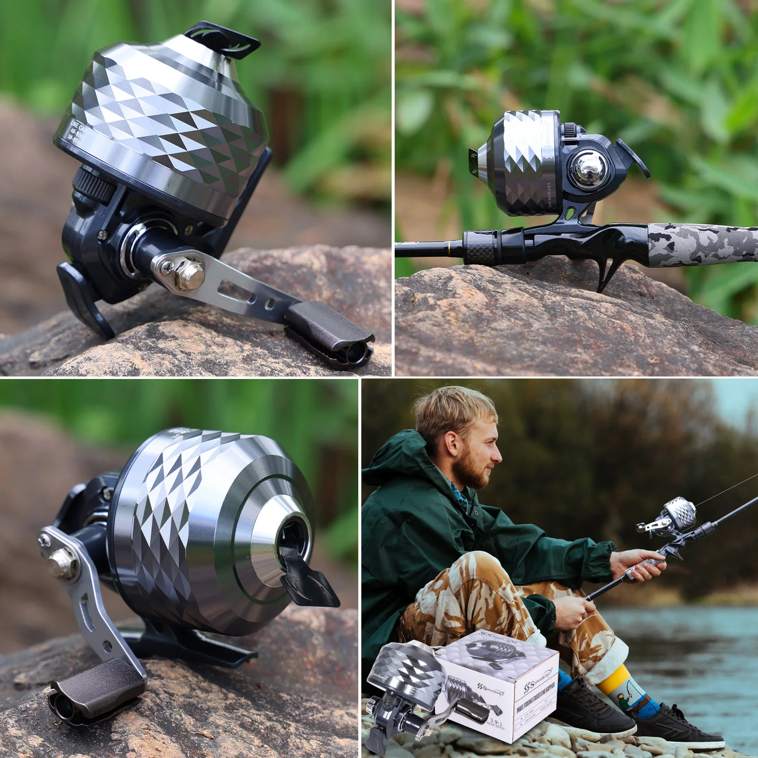 Sougayilang Bullet Type Fishing Reel Left and Right Hand 3.9:1 Shooting Closed Fish Reel with Line Outdoor Hunting Fishing Reel
