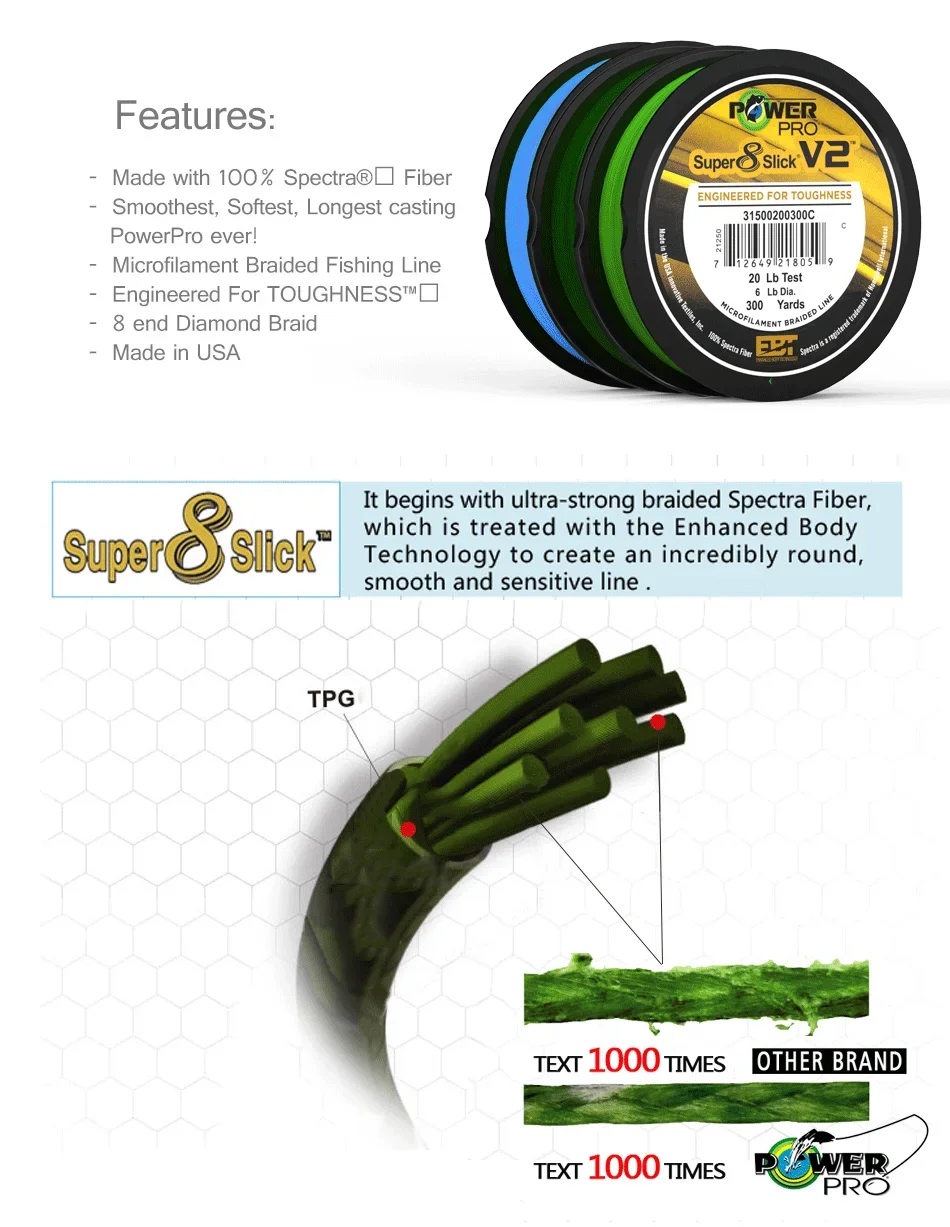 NEW POWER PRO SSV2 Braided Spectra Fishing Line - Length: 300yds, Size: 10-80lb USA PE Braid Line for Sea Fishing PESCA