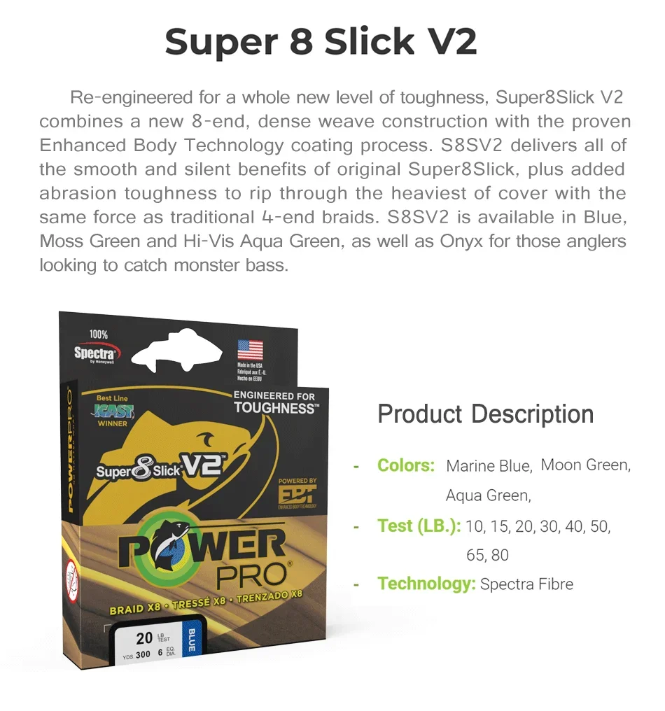 NEW POWER PRO SSV2 Braided Spectra Fishing Line - Length: 300yds, Size: 10-80lb USA PE Braid Line for Sea Fishing PESCA