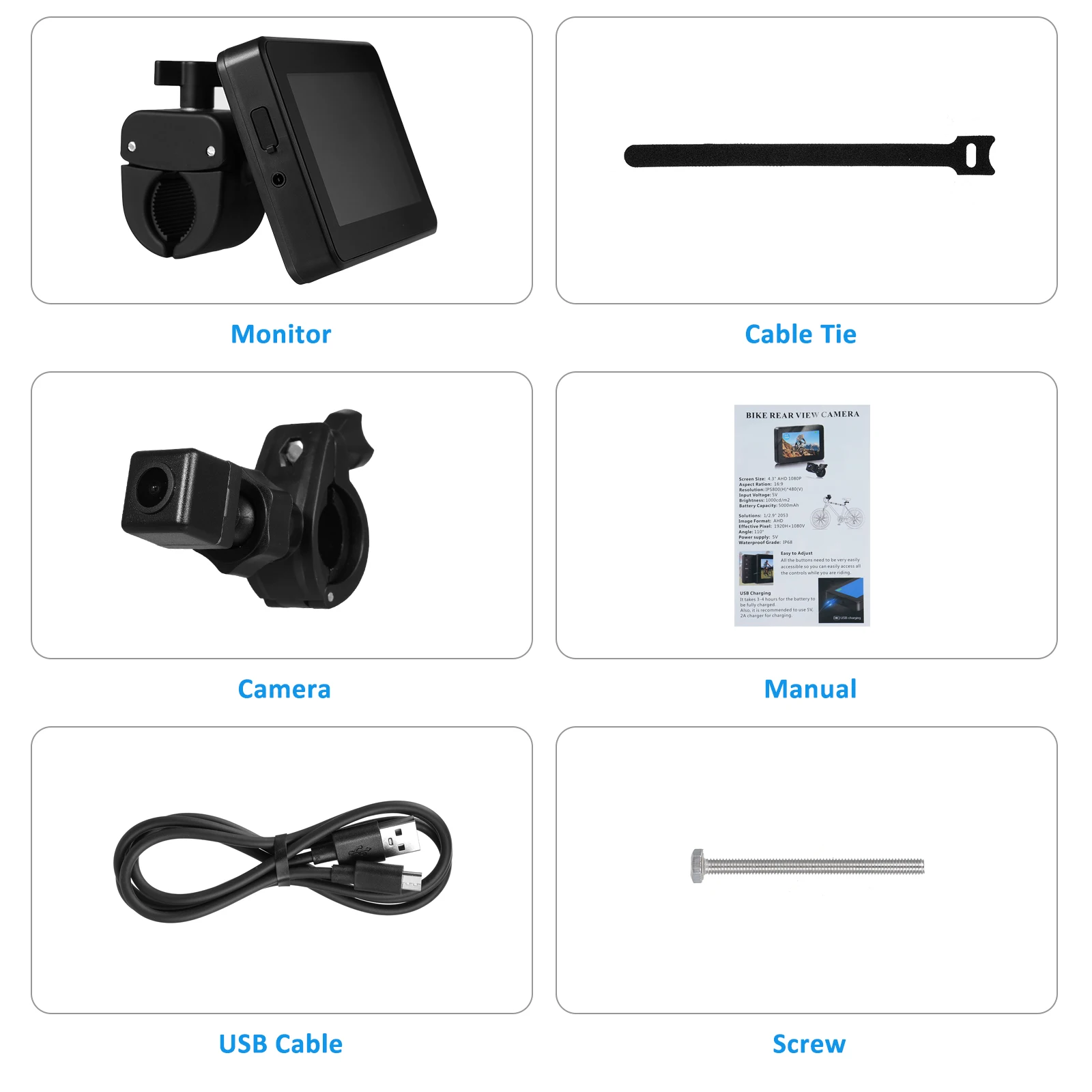 Handlebar Bike Mirror Bicycle Rear View Camera with 4.3'' Screen Night Vision Function 150° Wide Angle View Adjustable Bracket