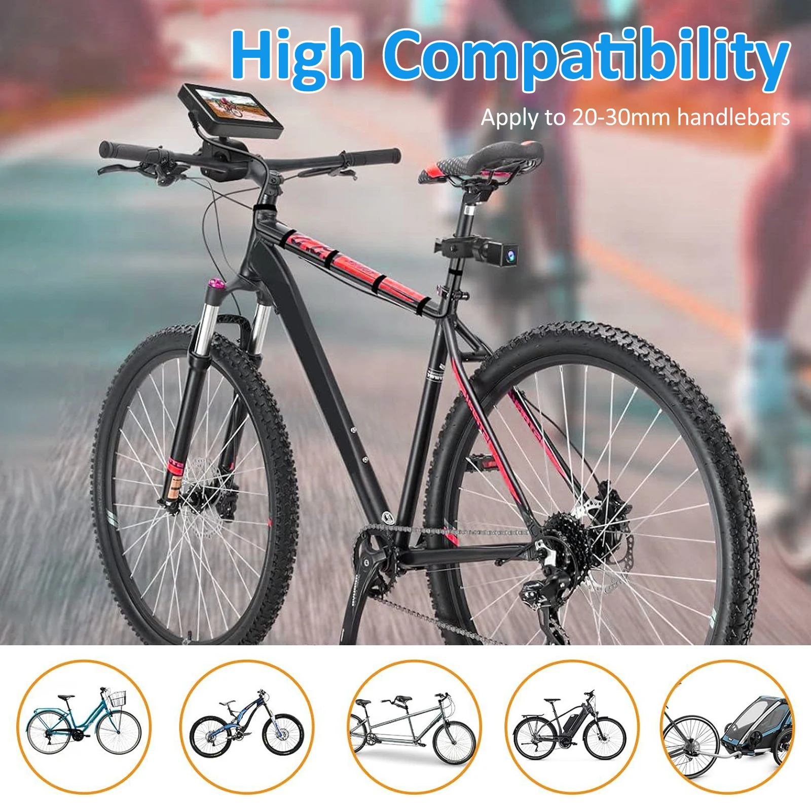 Handlebar Bike Mirror Bicycle Rear View Camera with 4.3'' Screen Night Vision Function 150° Wide Angle View Adjustable Bracket