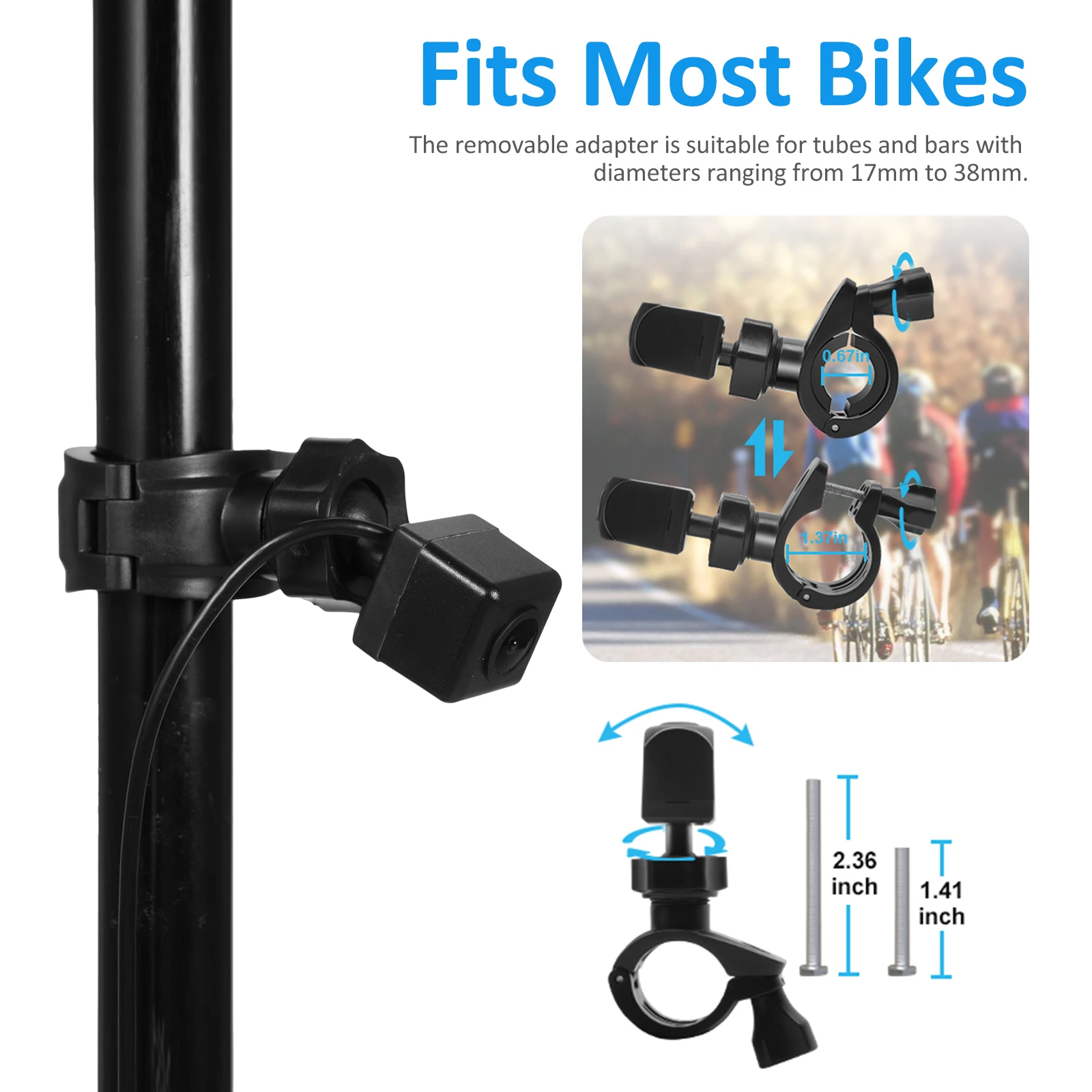 Handlebar Bike Mirror Bicycle Rear View Camera with 4.3'' Screen Night Vision Function 150° Wide Angle View Adjustable Bracket