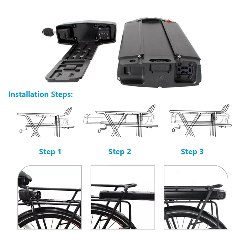 36V 48V Rear Rack E-Bike Battery Pack 13Ah 16Ah 17.5Ah for DIRODI Retrospec Beaumont Rear Rack Electric Bike Lithium Batteries