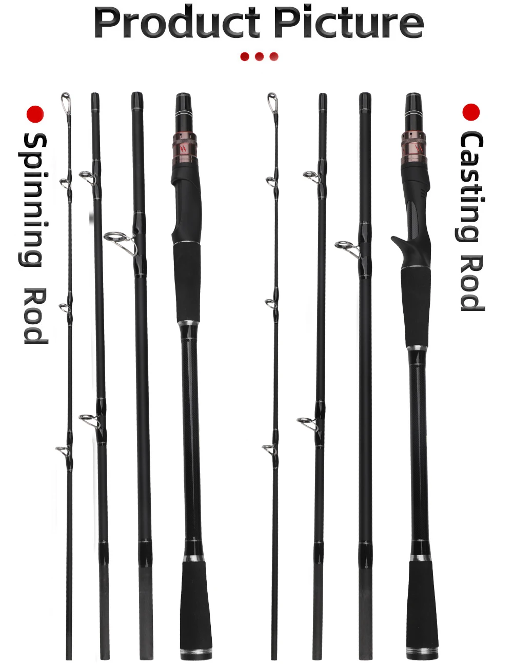 4 Sections Lure Fishing Rod Spinning/Casting Fishing Pole H Power Carbon Fiber Travel Rod Lure Weight 14-35g 1.8M/2.1M