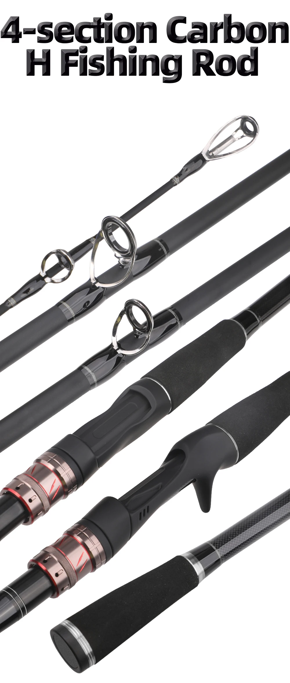 4 Sections Lure Fishing Rod Spinning/Casting Fishing Pole H Power Carbon Fiber Travel Rod Lure Weight 14-35g 1.8M/2.1M