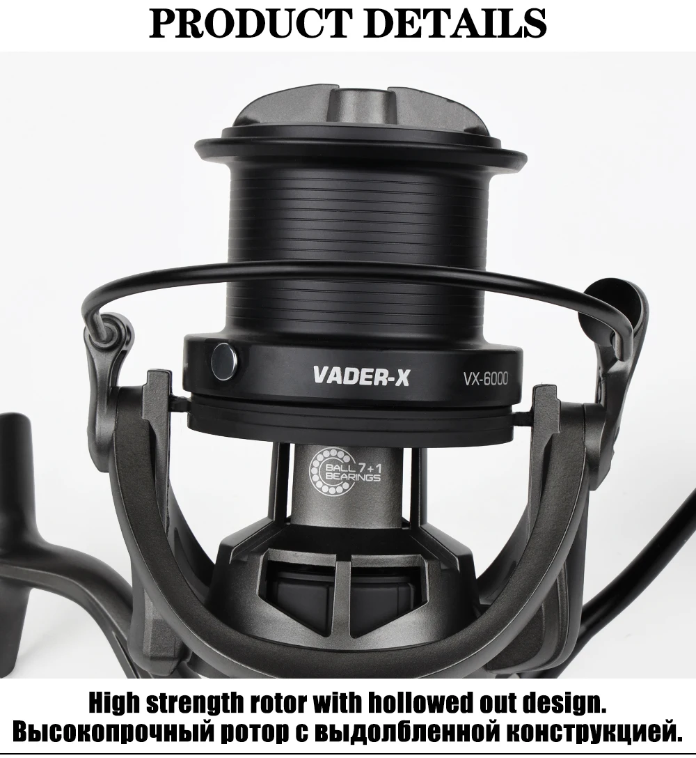 W.P.E VX Carp Fishing Reel Spinning Reel 6000 9000 Metal Spoon 7+1 Ball Bearings Gear Ratio 4.6:1 Carp Fishing Tackle Pesca