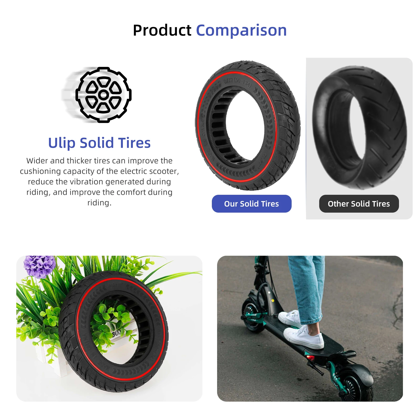 2Pcs 8 1/2x2(50-134) Off-road Solid Tire 8.5x2 Thickened Anti-puncture Tyre For VSETT 8 9 & 9+/ZERO 8 9/Inokim Light 2 Scooter