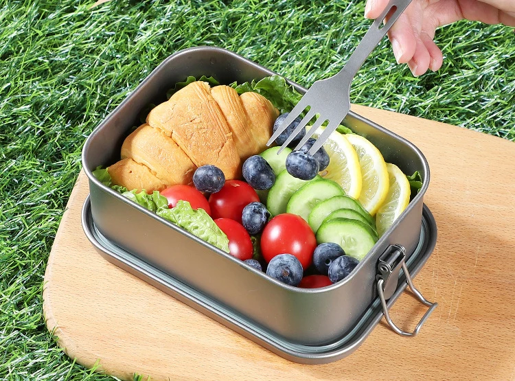800ml/1200ml Healthy Titanium Alloy Portable Bento Dinner Box Leak-Proof Lunch Box Rectangle Food Storage Containers TitaniumBox