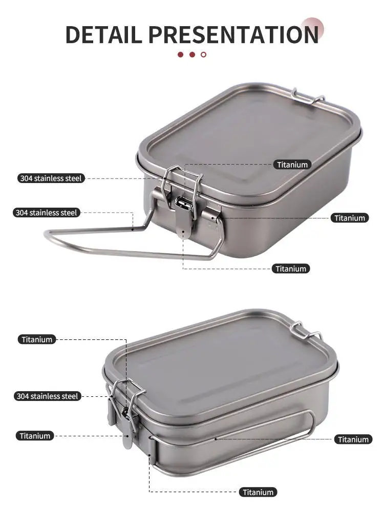 800ml/1200ml Healthy Titanium Alloy Portable Bento Dinner Box Leak-Proof Lunch Box Rectangle Food Storage Containers TitaniumBox