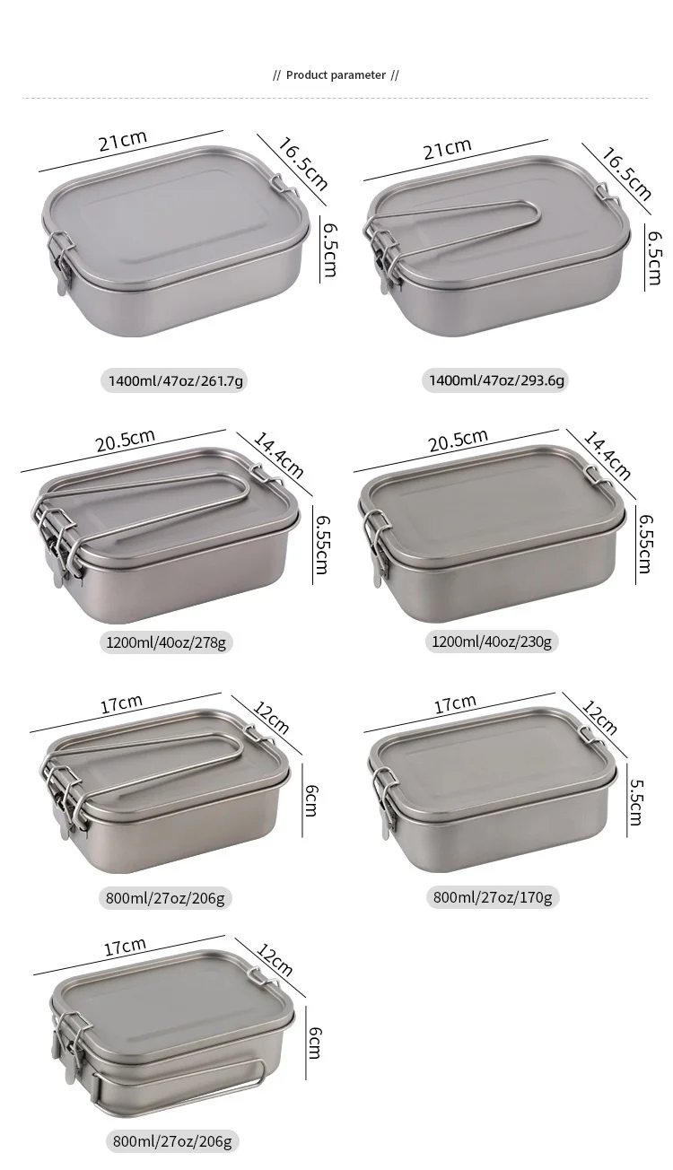 800ml/1200ml Healthy Titanium Alloy Portable Bento Dinner Box Leak-Proof Lunch Box Rectangle Food Storage Containers TitaniumBox