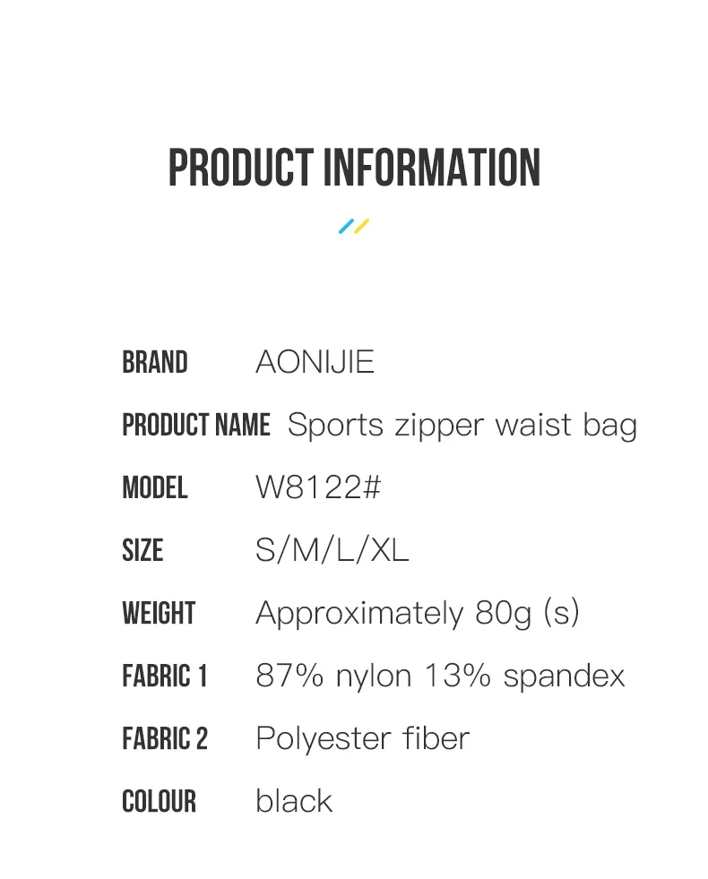 AONIJIE W8122 Multifunctional Outdoor Sports Zipper Running Waist Pack Lightweight Travel Fanny Suitable for Pocket Key Wallet