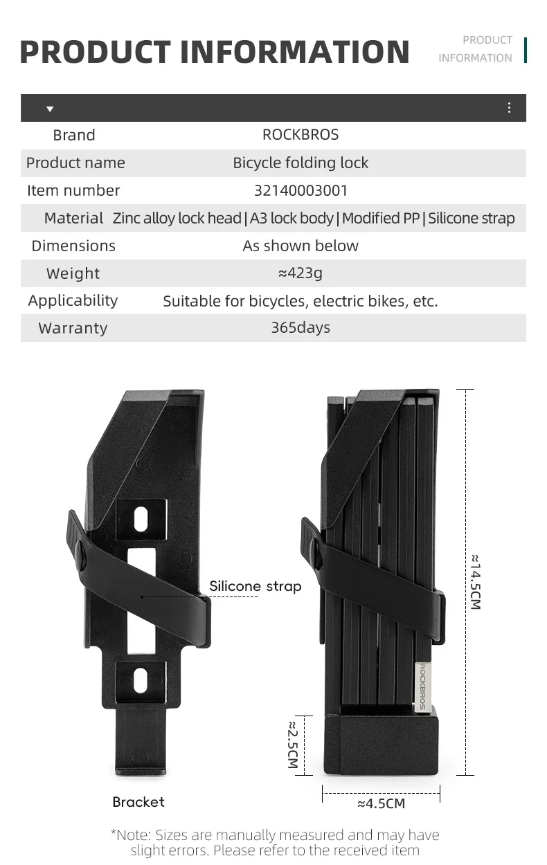 ROCKBROS Folding Bicycle Lock Motorcycle MTB Road Bike Lock High Security Anti Theft Scooter Electric E-Bike Bicycle Accessories