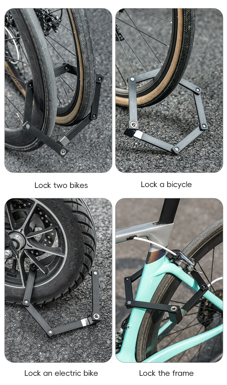 ROCKBROS Folding Bicycle Lock Motorcycle MTB Road Bike Lock High Security Anti Theft Scooter Electric E-Bike Bicycle Accessories