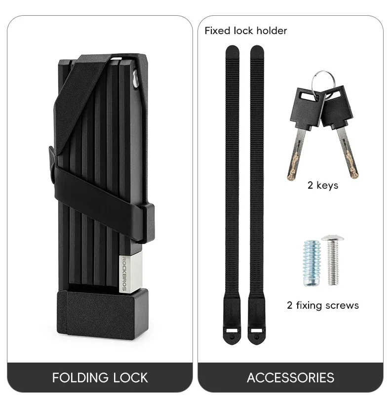 ROCKBROS Folding Bicycle Lock Motorcycle MTB Road Bike Lock High Security Anti Theft Scooter Electric E-Bike Bicycle Accessories