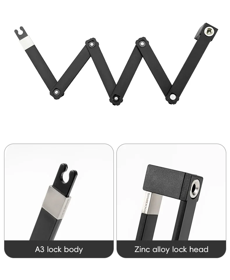 ROCKBROS Folding Bicycle Lock Motorcycle MTB Road Bike Lock High Security Anti Theft Scooter Electric E-Bike Bicycle Accessories