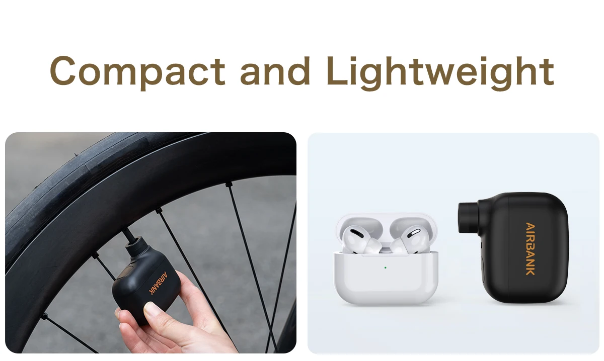 AIRBANK Mini Portable Bicycle Pump Rechargeable Air Inflator 100PSI Type-C Bike Accessories for Schrader Presta Bike Tires AS100