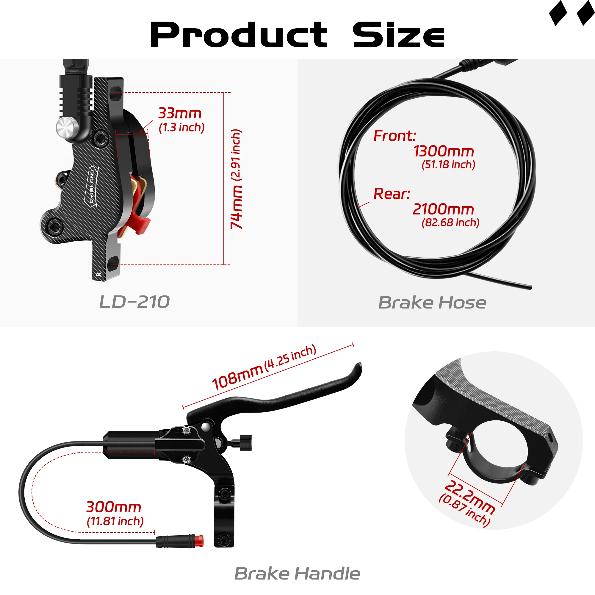 DYISLAND LD210 Electirc Scooter Hydraulic Disc Brake 2PIN Power Off E-Scooter Brake for Kukirin KUGOO Dualtron Kaabo Mantis
