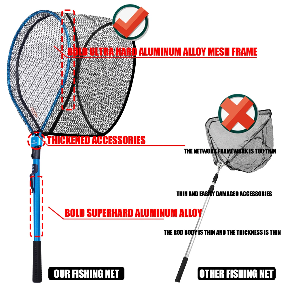 Ultralight 90x35cm Portable Foldable Fishing Net Fast Folding Fly Fishing Hand Nets Lightweight Landing Fish Casting Network