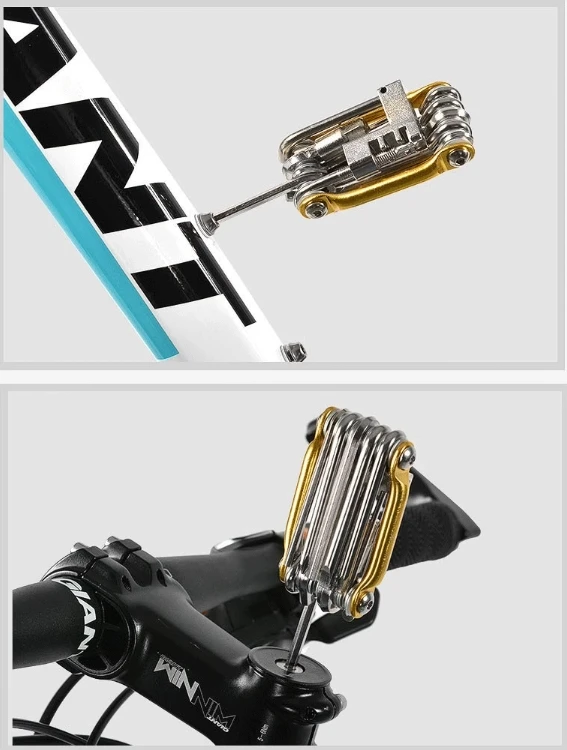 11-in-1 Bike Tool Mini Multitool Kit - Lightweight Stainless Steel Tool Wrench, Screwdriver, Chain, Hexagon Wheel Spoke