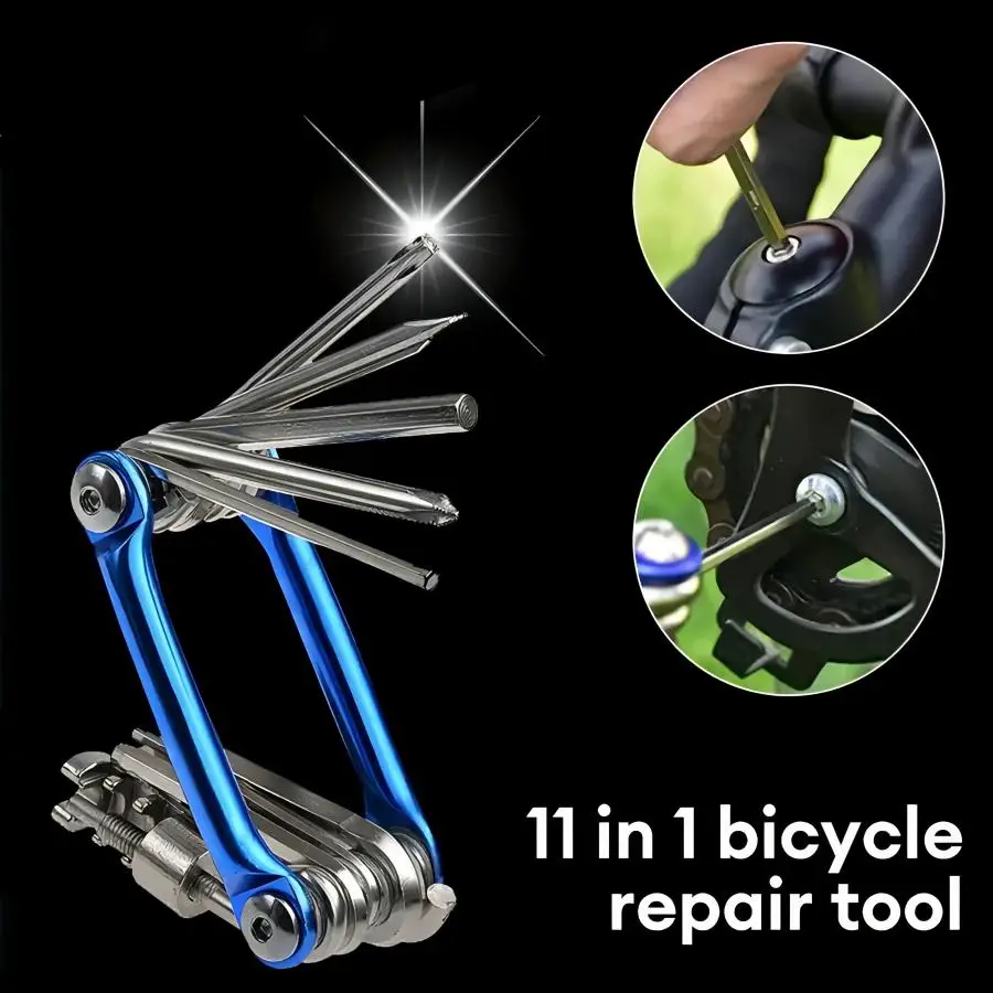 11-in-1 Bike Tool Mini Multitool Kit - Lightweight Stainless Steel Tool Wrench, Screwdriver, Chain, Hexagon Wheel Spoke