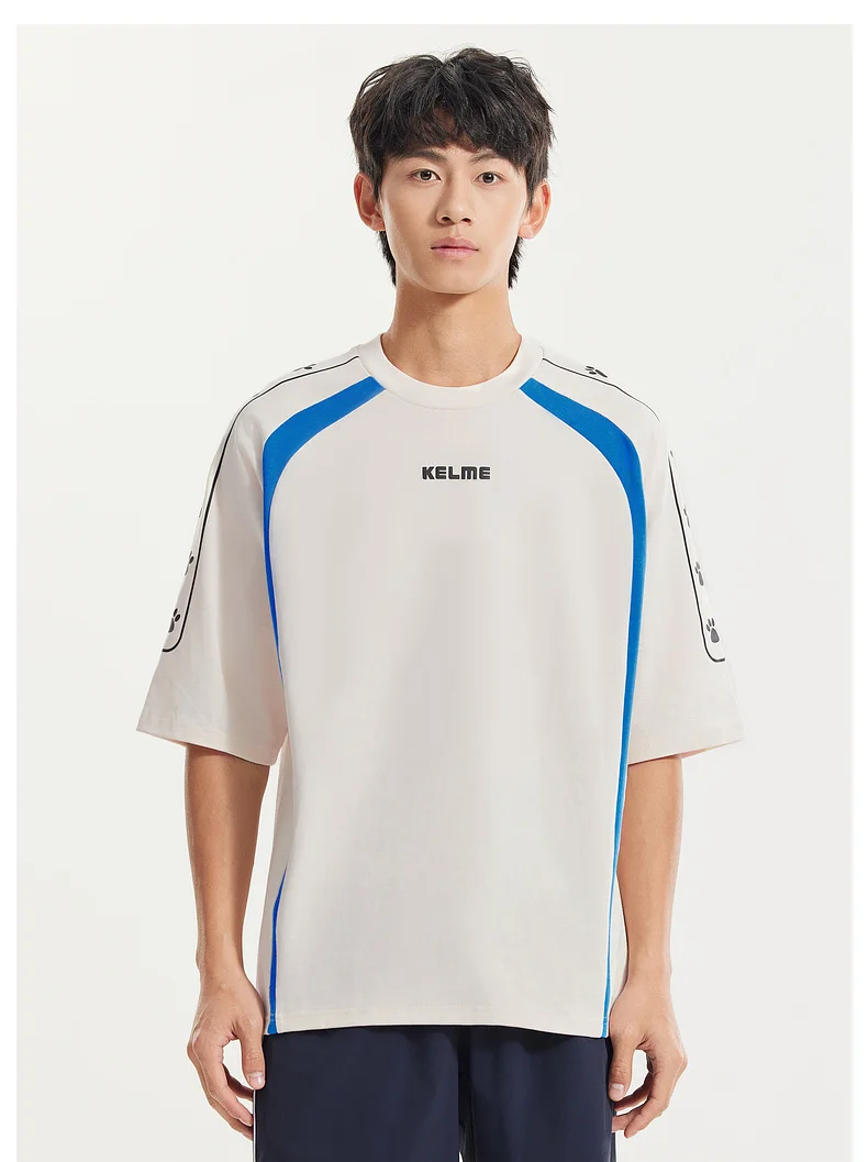 KELME Soccer Retro Culture Shirt Men's Trendy Fashion Short Sleeve Sports Casual Top