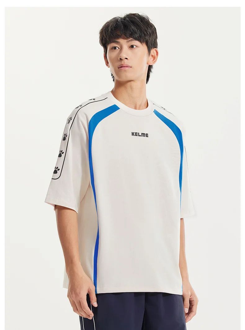 KELME Soccer Retro Culture Shirt Men's Trendy Fashion Short Sleeve Sports Casual Top