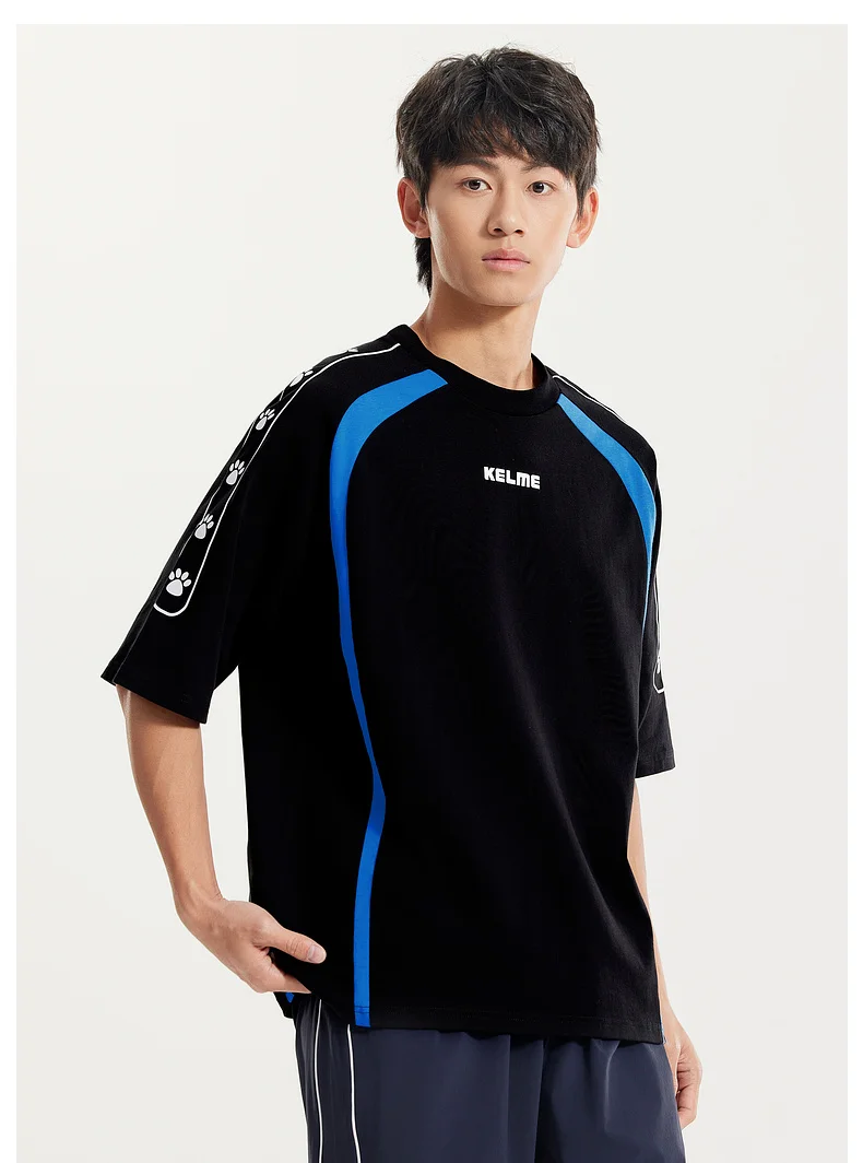 KELME Soccer Retro Culture Shirt Men's Trendy Fashion Short Sleeve Sports Casual Top