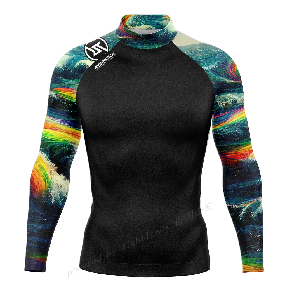 Hot Men's Surfing Shirt Sunset Camo Rashguard RIGHTTRACK For Surf Sportswear Beach UV Swimwear UPF50+ Fabric Clothes